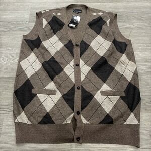 Brown & Black Alberto Cardinali Argyle Vneck Button Up Cardigan Vest| SZ 2XL NWT